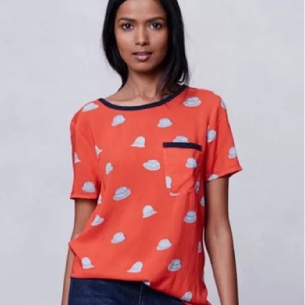 Anthropologie Red/Orange Blouse with Hats